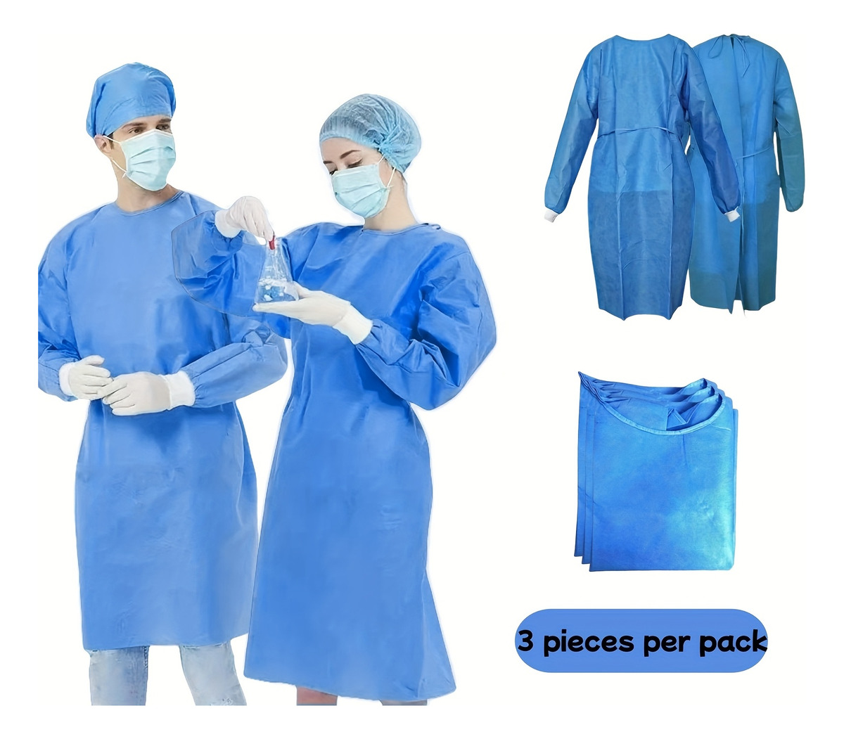 Medical Lab Design - Lot de 3 blouses d'isolement jetables